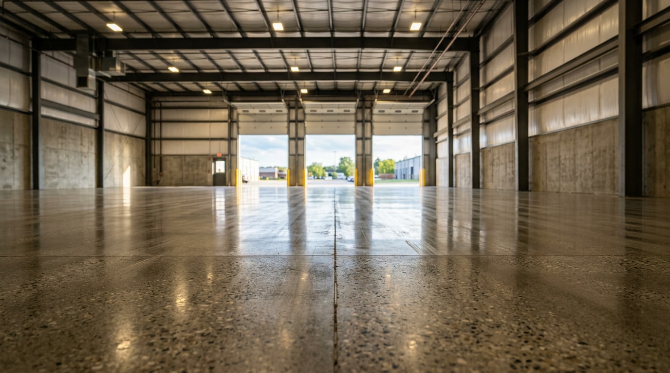Clean concrete warehouse floor after scrubbing in Anne Arundel County, MD