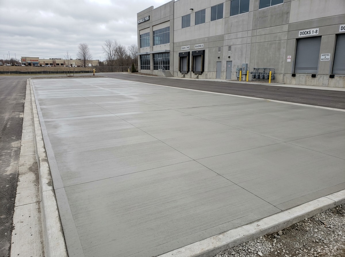 Commercial concrete flatwork poured at a Glen Burnie business property