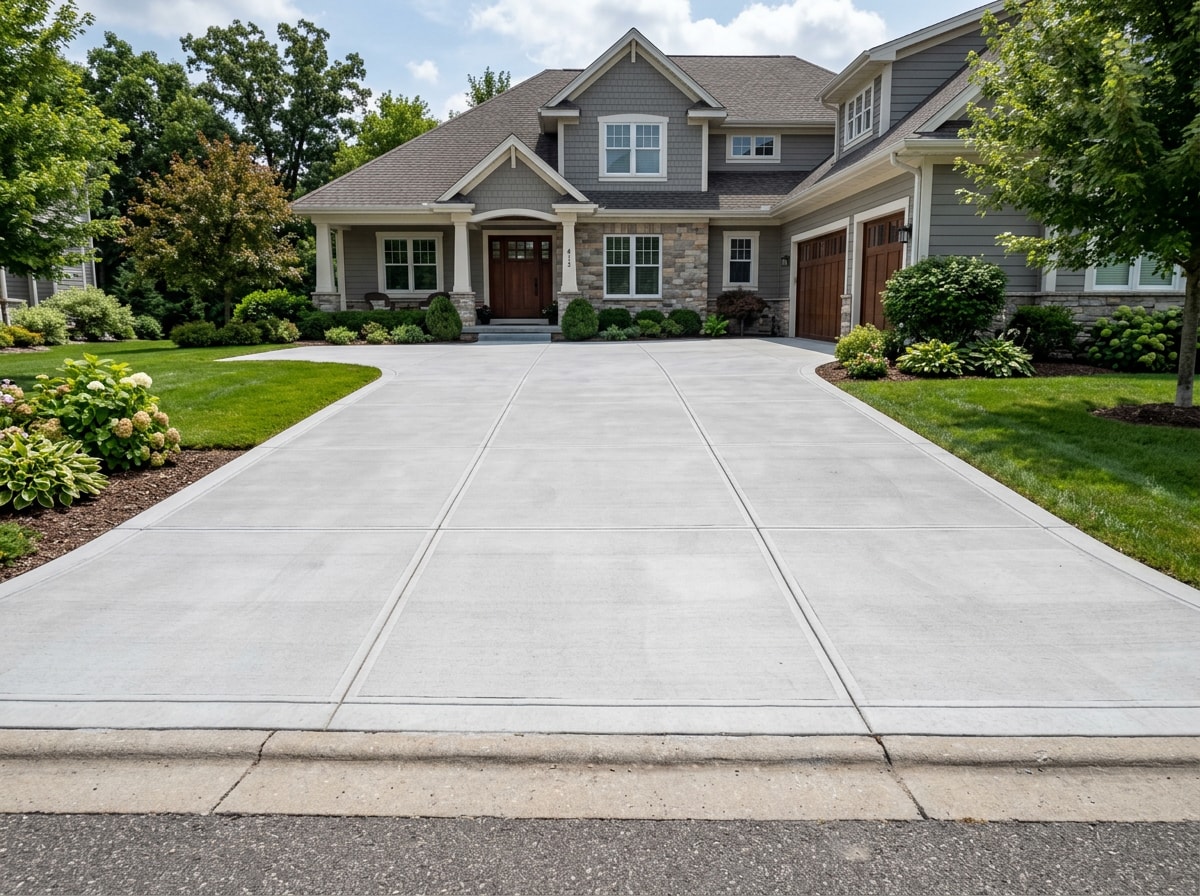 Finished and properly consolidated concrete driveway slab with smooth, void-free surface
