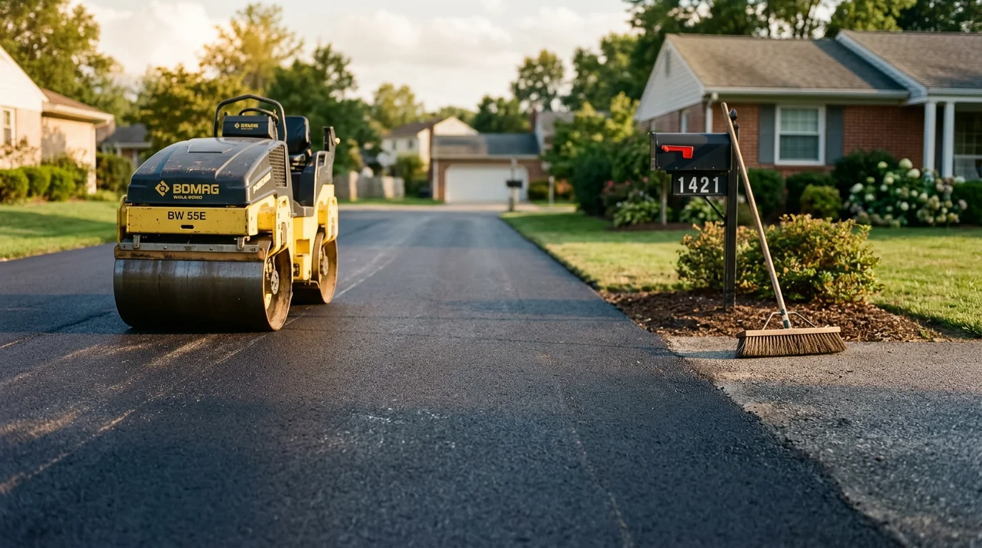 Professional asphalt paving crew applying fresh asphalt to a residential driveway in Glen Burnie